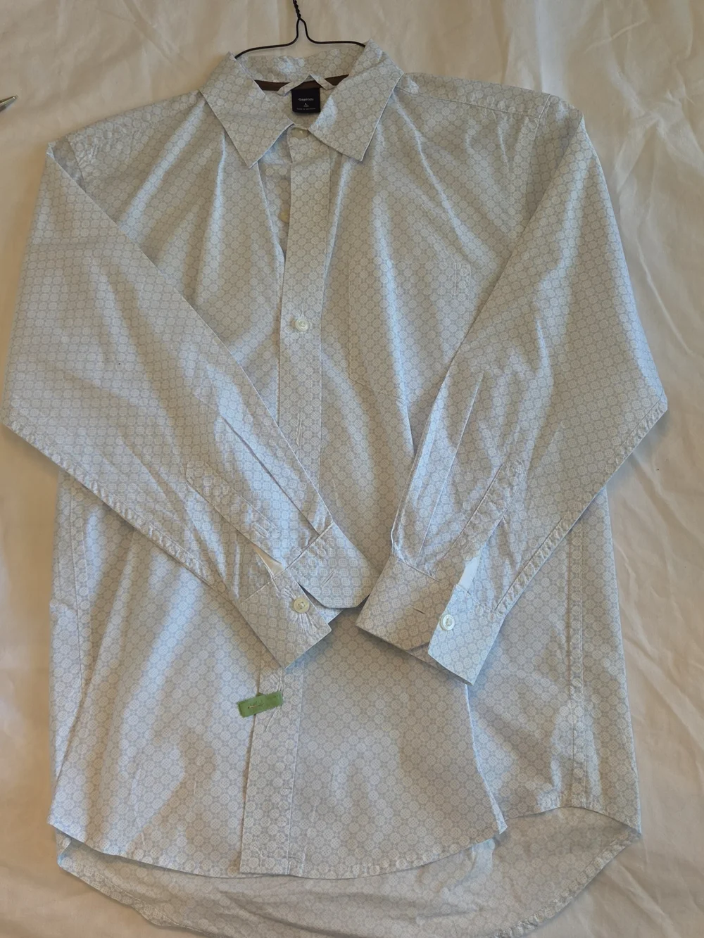 GAP Light Blue Geometric Print Button-Down Dress Shirt L(10)